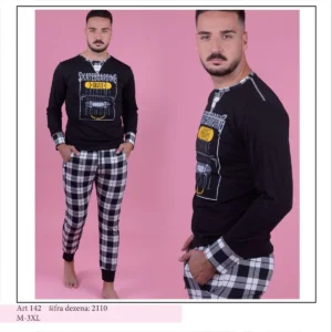 Mimura Muška pidžama dugih rukava, Crna